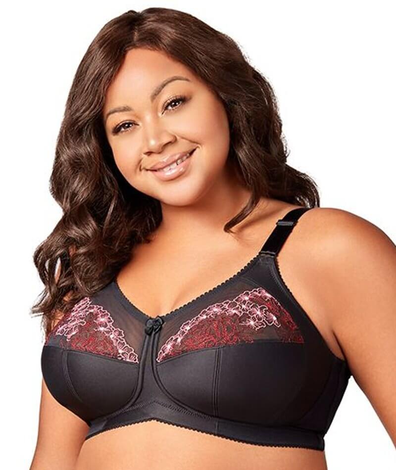 Elila Swiss Embroidered Soft Cup Wire-Free Bra - Black - Curvy