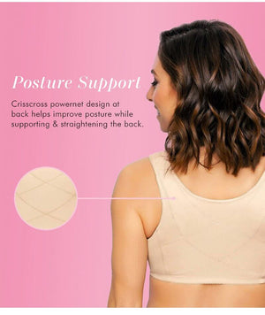 thumbnailExquisite Form Fully Front Close Cotton Posture Bra With Lace - Nude Bras 