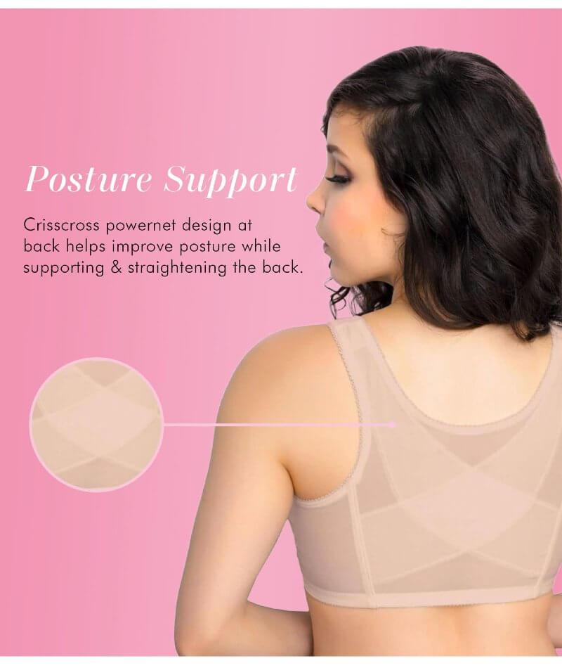 Exquisite Form Fully Front Close Wire-Free Posture Bra With Lace - Bei -  Curvy