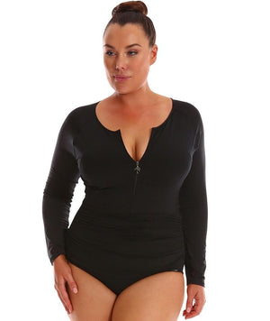 Capriosca Long Sleeve Zip One Piece - Black Swim 10 