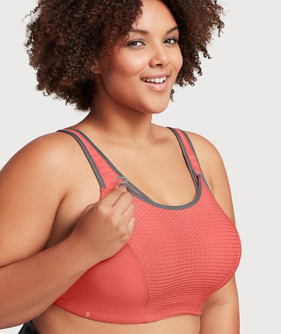 Glamorise Custom Control WonderWire Sports Bra - Coral/Gray Bras