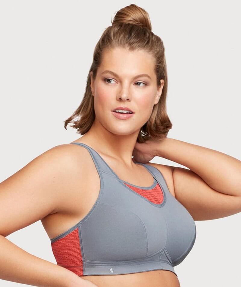 Glamorise No-Bounce Camisole Elite Wire-Free Sports Bra - Gray/Coral - Curvy