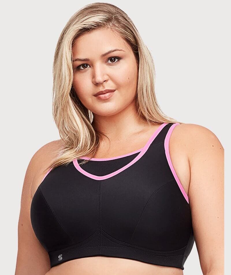 Glamorise No-Bounce Camisole Wire-Free Sports Bra - Black/Pink - Curvy