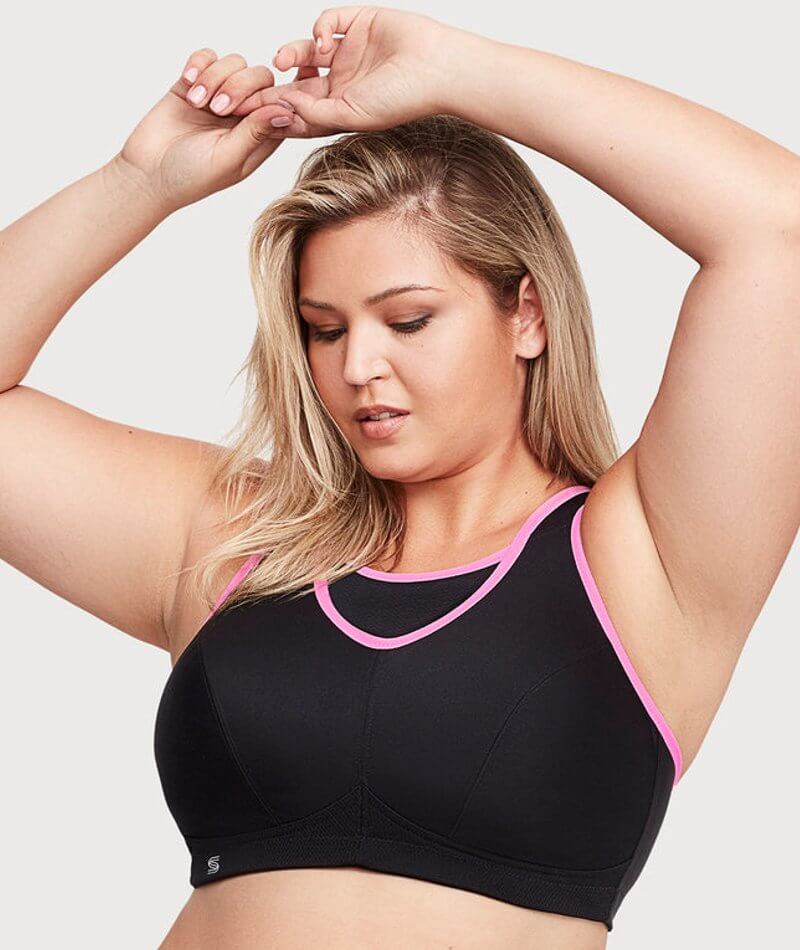 Glamorise No-Bounce Camisole Wire-Free Sports Bra - Black/Pink - Curvy