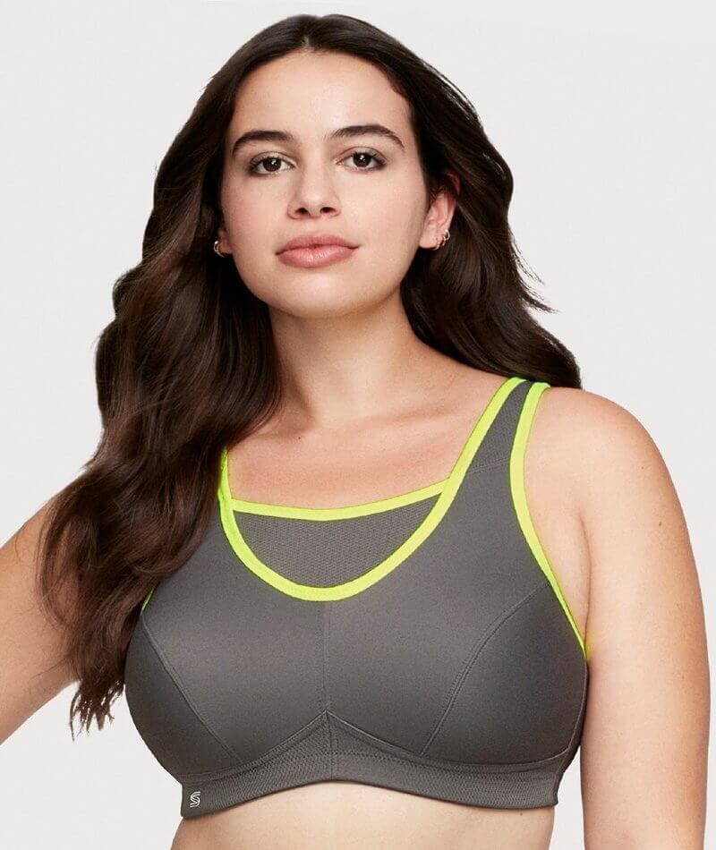 Glamorise No-Bounce Camisole Wire-Free Sports Bra - Gray/Yellow - Curvy