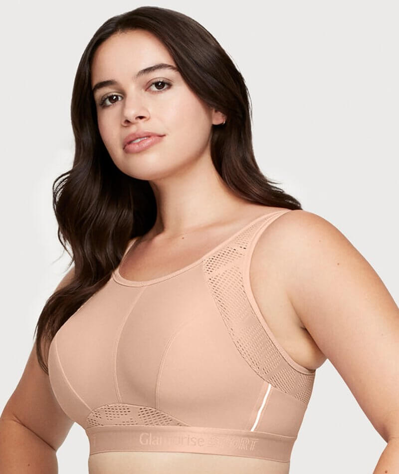 Glamorise No-Sweat Mesh Wire-Free Sports Bra - Cafe - Curvy