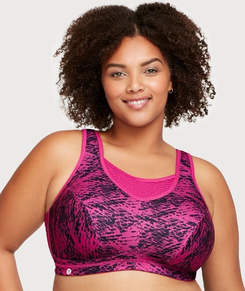 Glamorise No-Bounce Camisole Elite Wire-free Sports Bra - Fuchsia Print Bras 