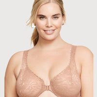 Glamorise WonderWire Front-Closure Stretch Lace Bra - Cappuccino