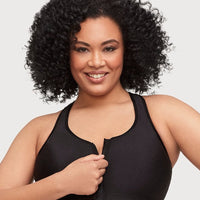 Glamorise Zip Up Front-Closure Wire-Free Sports Bra - Black