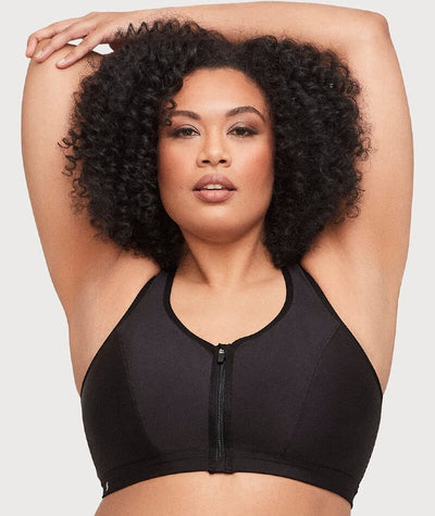 Glamorise Zip Up Front-Closure Sports Bra - Black Bras