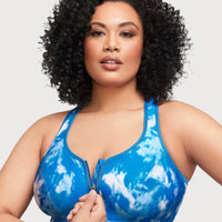 Glamorise Zip Up Front-Closure Wire-Free Sports Bra - Blue Tie-Dye