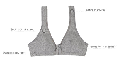 Leading Lady The Meryl Cotton Front Opening Wirefree Leisure Bra - Grey Bras