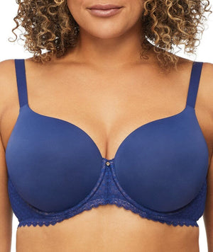 Moselle Padded Wired Full Cup Bridal Wear Full coverage Lace Bra - Blue