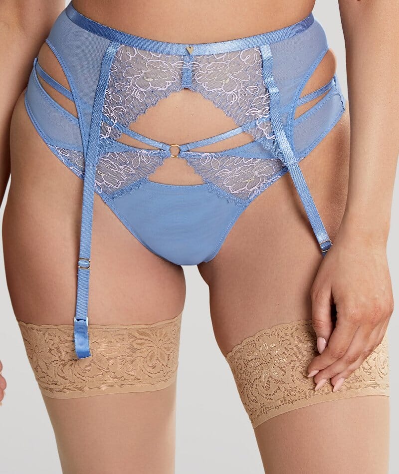 Panache Valentina Luxe Suspender Belt - Denim Blue - Curvy Panache Valentina Luxe Suspender Belt - Denim Blue - Curvy