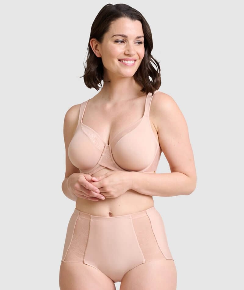Sans Complexe Perfect Shape Wide Strap Underwired Minimiser Bra - Nude -  Curvy