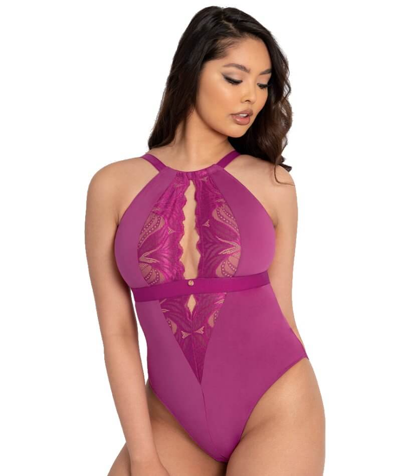 Scantilly Indulgence Stretch Lace Bodysuit - Orchid/Latte Bodysuits & Basques 