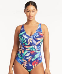 Sea Level Cabana Tank Style D-DD Cup Shirred One Piece Swimsuit- Royal