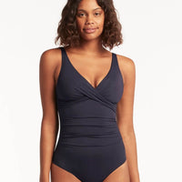 Sea Level Eco Essentials Cross Front A-DD Cup One Piece Swimsuit - Night Sky Navy