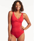 Sea Level Eco Essentials Cross Front A-DD Cup One Piece Swimsuit - Red Swatch Image