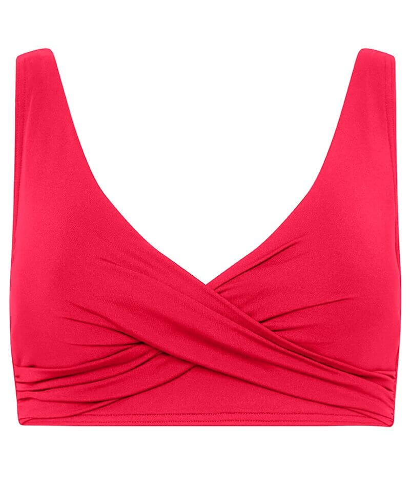 Sea Level Eco Essentials Cross Front ADD Cup Bikini Top Red Curvy