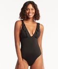 Sea Level Eco Essentials Frill One Piece Swimsuit - Black Swatch Image