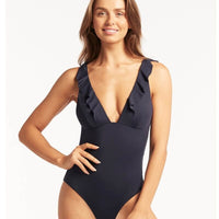 Sea Level Eco Essentials Frill One Piece Swimsuit - Night Sky