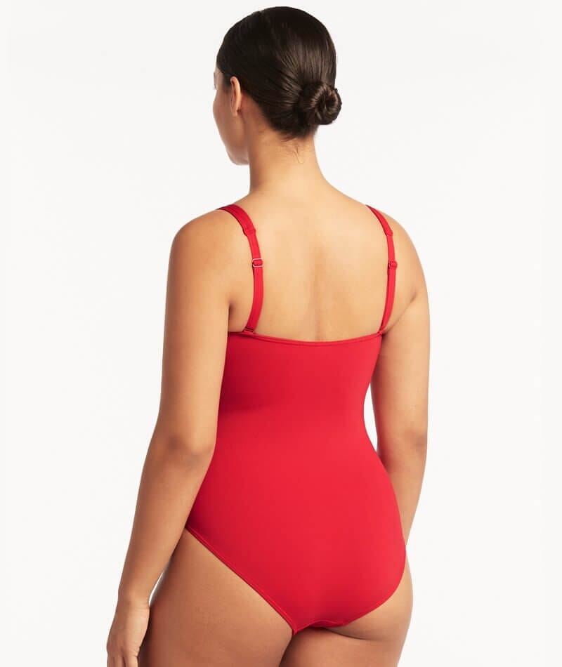 Sea Level Eco Essentials Square Neck One Piece Swimsuit Red Curvy