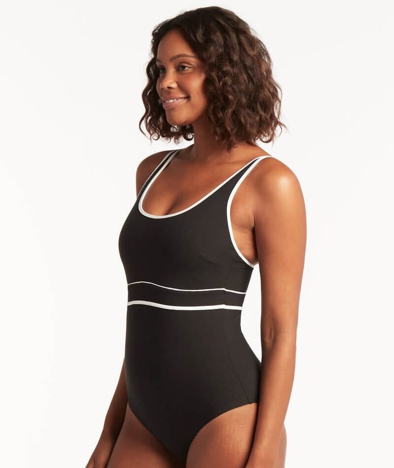 Contour Piping Underwired Non Padded Swimsuit - Black