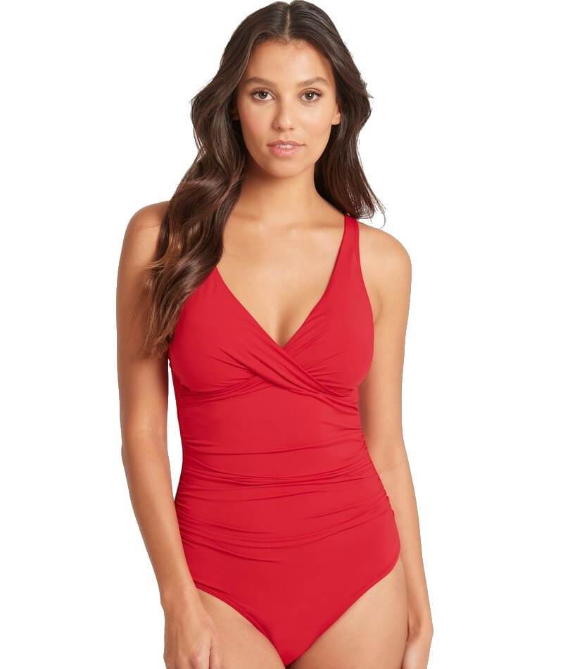 Sea Level Essentials Cross Front B-DD Cup One Piece Swimsuit - Red Swim 