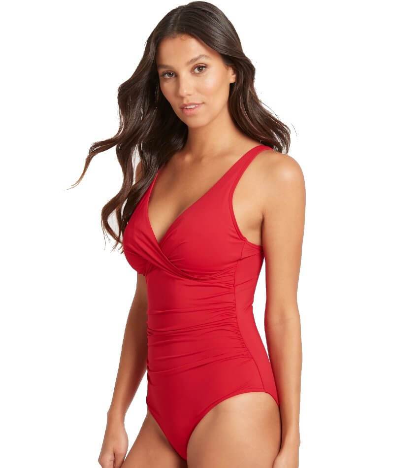 Sea Level Essentials Cross Front B-DD Cup One Piece Swimsuit - Red Swim 