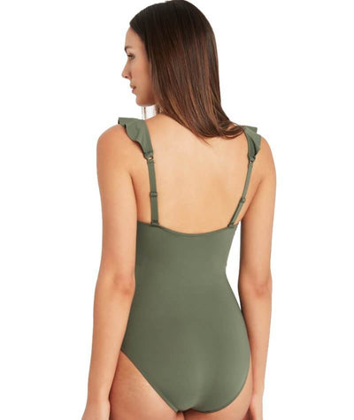 Sea Level Essentials Frill One Piece Swimsuit - Khaki Swim