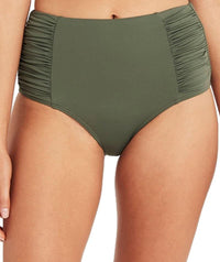 Sea Level Eco Essentials Gathered Side High Waist Brief - Khaki