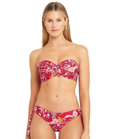 Sea Level Jardin Twist Front Bandeau Bikini Top - Red Swim