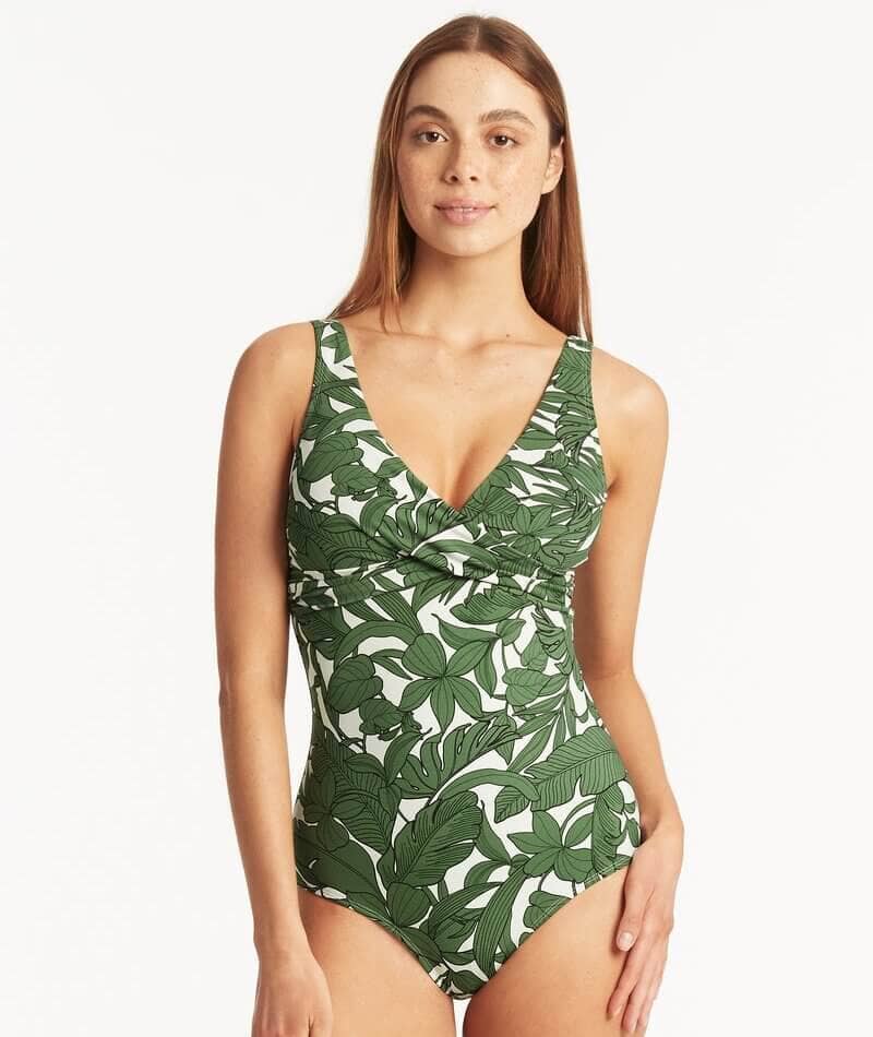 Sea Level Retreat Cross Front A-DD Cup One Piece Swimsuit - Olive Swim 