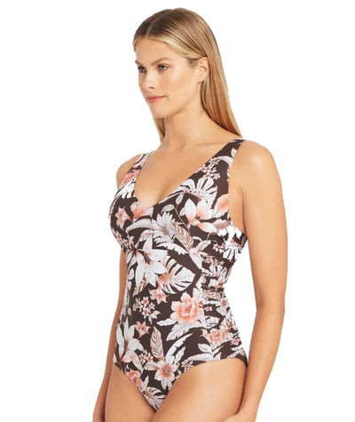 Seal Level Tamarin Tank Style D-DD Cup Shirred One Piece Swimsuit- Sepia Swim