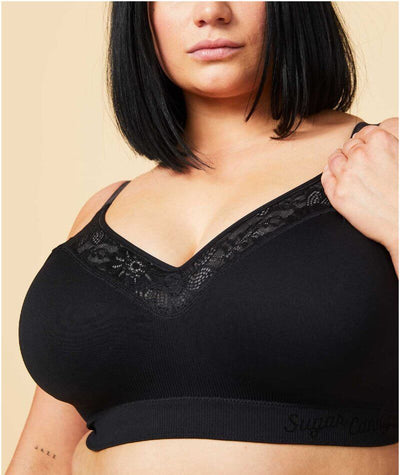 Sugar Candy Lux Fuller Bust Seamless F-HH Cup Lounge Bra - Black Bras