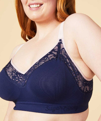 Sugar Candy Lux Fuller Bust Seamless F-HH Cup Lounge Bra - Navy Bras