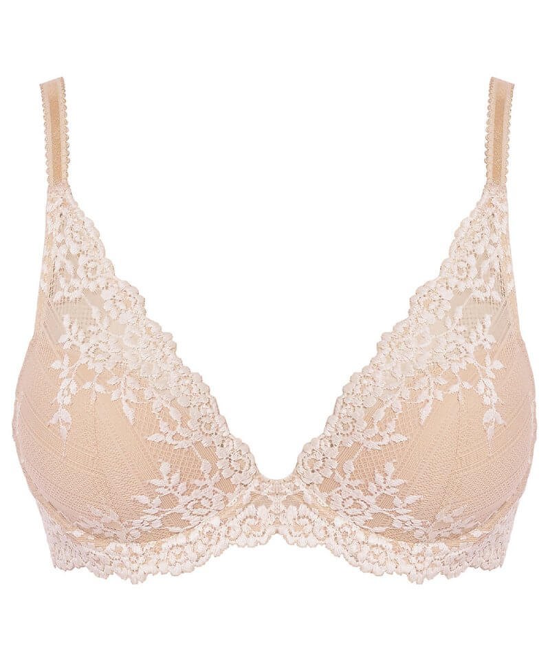 Wacoal Embrace Lace Plunge Underwire Bra - Naturally Nude / Ivory Bras 