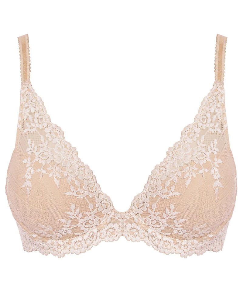 Wacoal Embrace Lace Plunge Underwire Bra - Naturally Nude / Ivory - Curvy